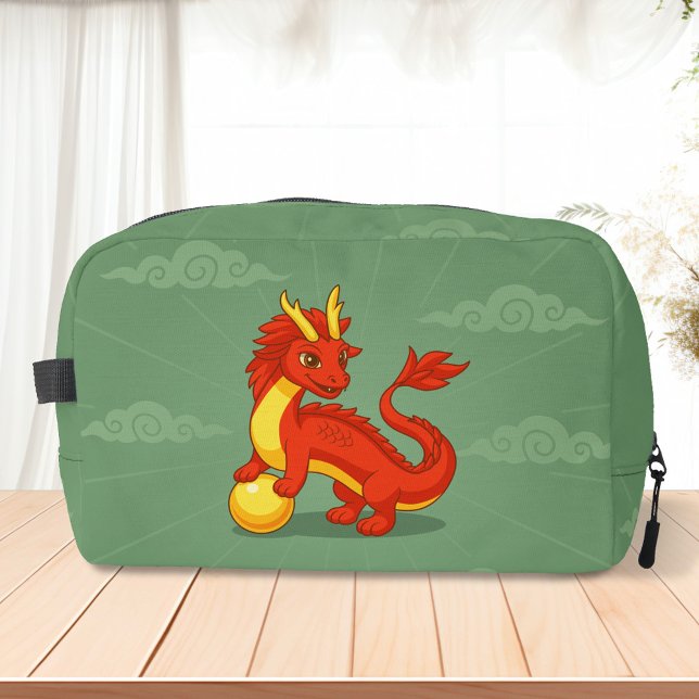 Trousse De Toilette Dragon Chinois Rouge sur Fond Vert (Créateur téléchargé)