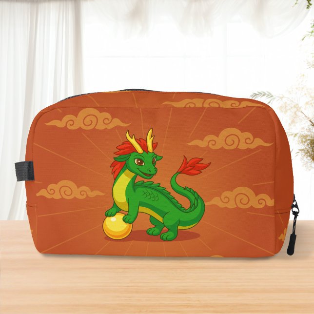 Trousse De Toilette Dragon Chinois Vert sur Fond Rouge (Créateur téléchargé)