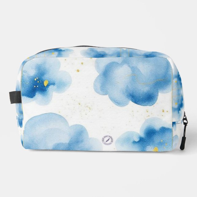 Trousse De Toilette Dusty Blue Clouds Sprinkled Gold Frame (Recto)