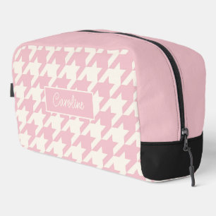 Trousse De Toilette Dusty Rose Blush Rose Black Houndstooth Motif