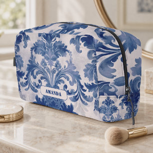 Trousse De Toilette Élégant damas bleu toile de jouy monogramme