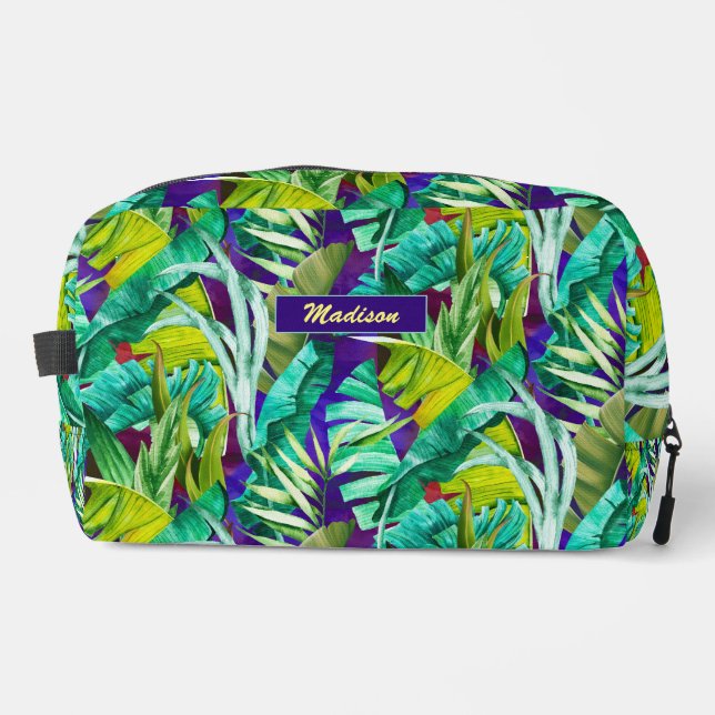 Trousse De Toilette Élégant feuille vert tropical violet motif (Recto)