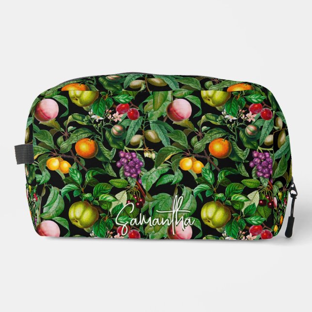 Trousse De Toilette Elégant fruits tropicaux noir motif monogramme (Recto)