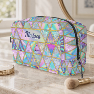 Trousse De Toilette Elégant holographique tendance faux or géométrique