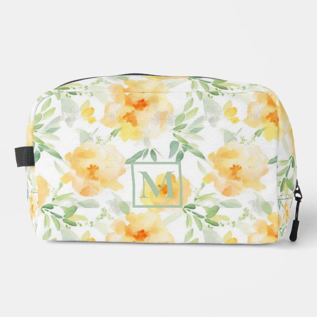 Trousse De Toilette Elégant jaune pêche orange aquarelle fleurie (Recto)