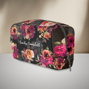Trousse De Toilette élégant monogramme floral orange fuchsia