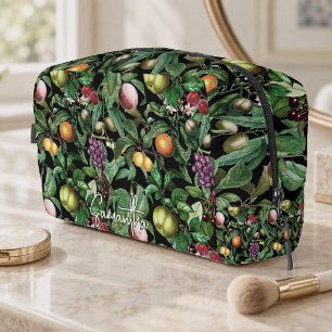 Trousse De Toilette Élégant motif noir de fruits tropicaux monogramme