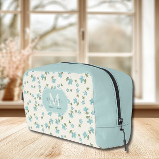 Trousse De Toilette Élégant Prépa Floral Cottagecore Ivoire Bleu Clair