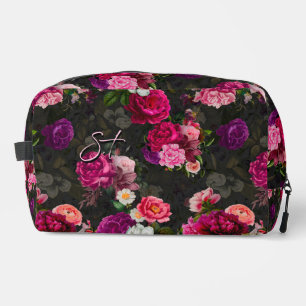 Trousse De Toilette Élégant rose fleurs noir monogramme accessoire