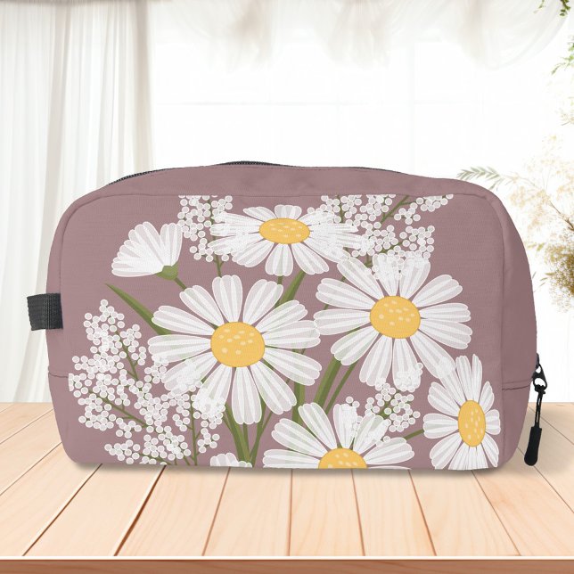 Trousse De Toilette Élégante marguerite florale blanche sur Rosy Brown (Créateur téléchargé)