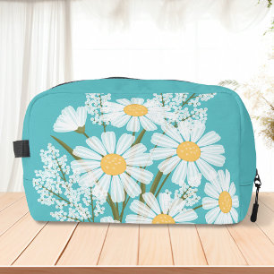 Trousse De Toilette Elégante marguerite florale blanche sur Turquoise