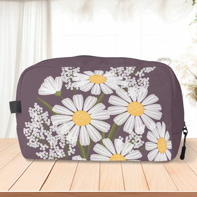 Trousse De Toilette Élégante marguerite florale blanche sur violet fon (Créateur téléchargé)