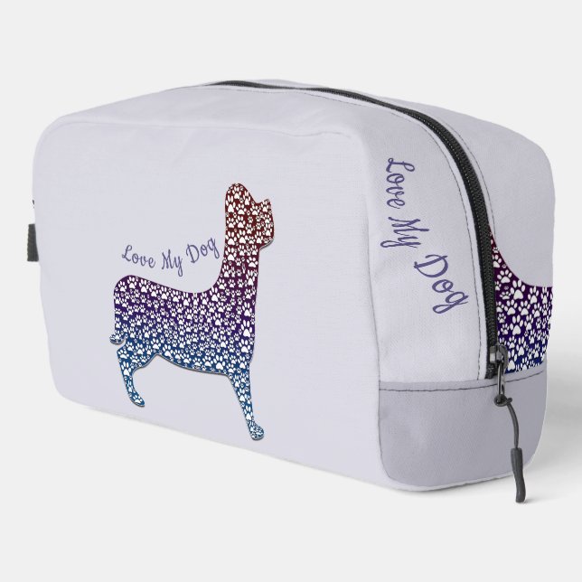 Trousse De Toilette Embossed Indigo Gradient Paw Print Dog Outline (Coin droit)