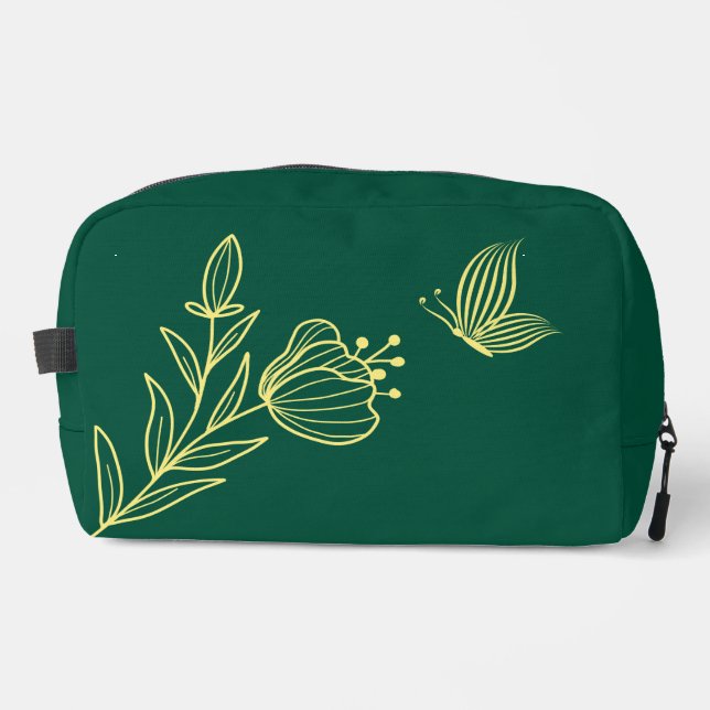 Trousse De Toilette Émeraude simple de fleurs d'or (Recto)