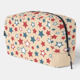Trousse De Toilette Étoiles rouges et bleues, 4 juillet, fond beige