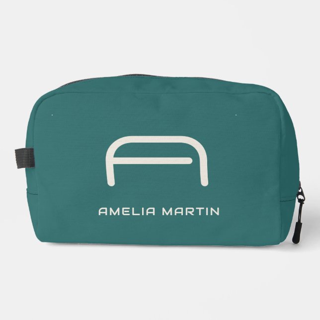 Trousse De Toilette Étui Moderne Alexandrite Sarcelle Monogramme Géomé (Recto)