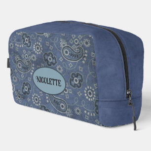 Trousse De Toilette Faux bleu suede et bleu occidental paisley