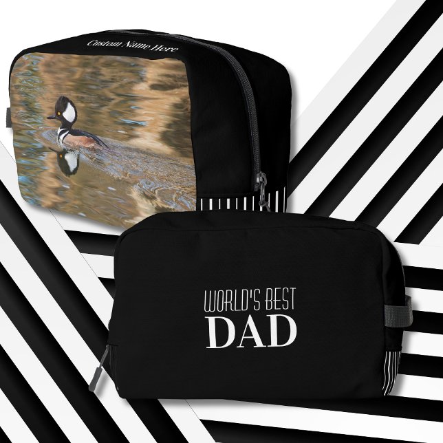 Trousse De Toilette Fête des pères Nature Mon père (Black and white duck toiletry bag features customizable text that makes a gift perfect for Dad.)