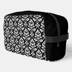Trousse De Toilette Feuille Damask Grand Motif blanc sur noir