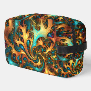Trousse De Toilette Flammes de couleur : danse fractale sarcelle, or e