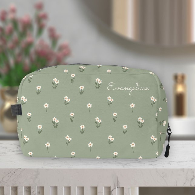 Trousse De Toilette Fleur de Boho Floral Ditsy Vert Sauge Nom (Créateur téléchargé)