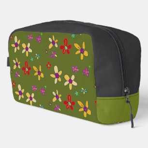 Trousse De Toilette Fleur dessinée à la main sur fond vert noir