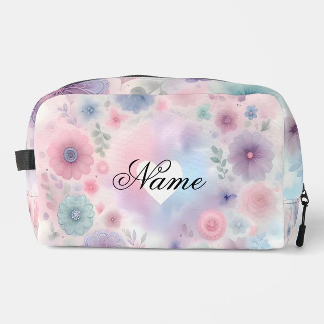 Trousse De Toilette Fleur et coeur personnalisés (Recto)