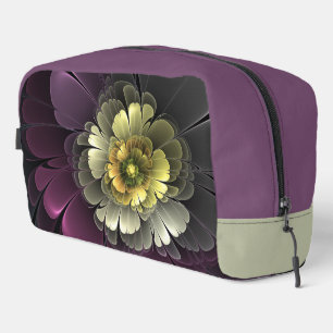 Trousse De Toilette Fleur fractale grise et pourpre moderne abstraite