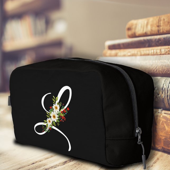 Trousse De Toilette Fleur rouge initiale de monogramme classique, cade (Créateur téléchargé)