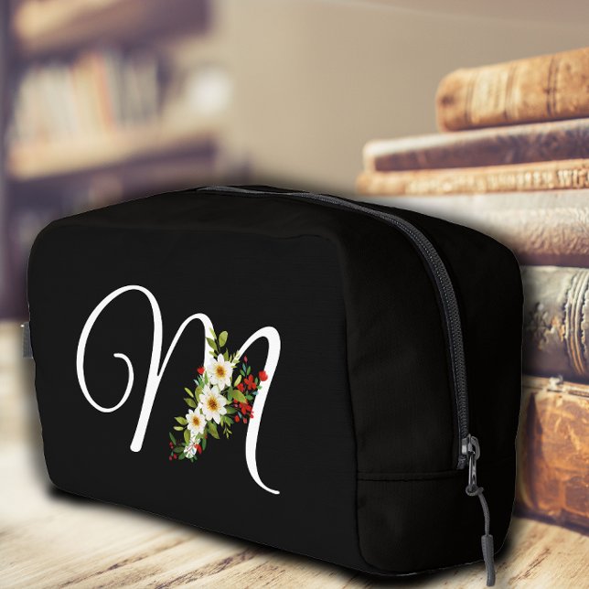 Trousse De Toilette Fleur rouge initiale de monogramme classique, cade (Créateur téléchargé)