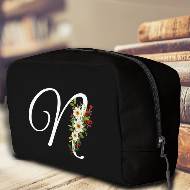 Trousse De Toilette Fleur rouge initiale de monogramme classique cadea (Créateur téléchargé)