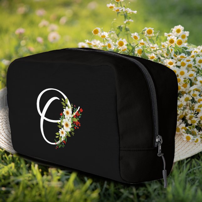 Trousse De Toilette Fleur rouge initiale de monogramme classique cadea (Créateur téléchargé)