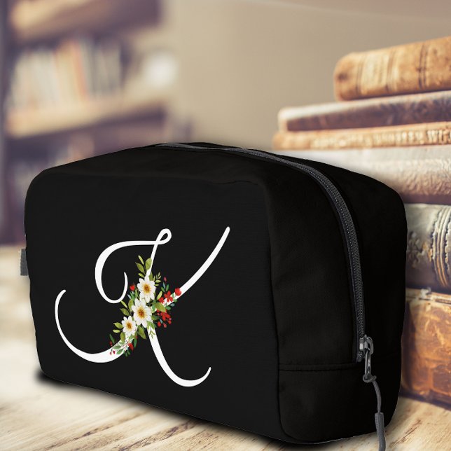 Trousse De Toilette Fleur rouge initiale de monogramme classique cadea (Créateur téléchargé)