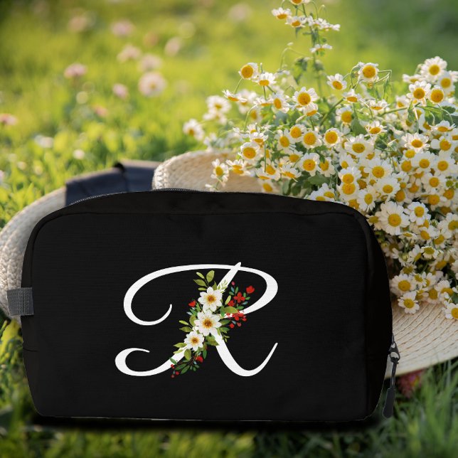 Trousse De Toilette Fleur rouge initiale de monogramme classique cadea (Créateur téléchargé)