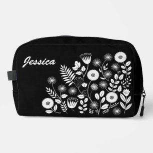 Trousse De Toilette Fleur sauvage Boho noir et blanc