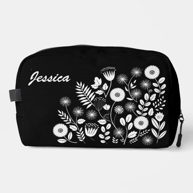 Trousse De Toilette Fleur sauvage Boho noir et blanc (Recto)