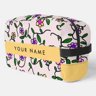 Trousse De Toilette Fleurs Colorées, Fond Rose, Jaune