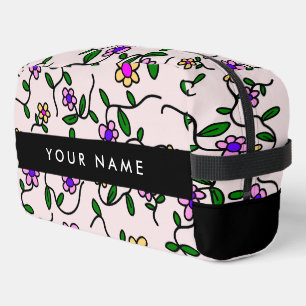Trousse De Toilette Fleurs Colorées, Fond Rose, Noir