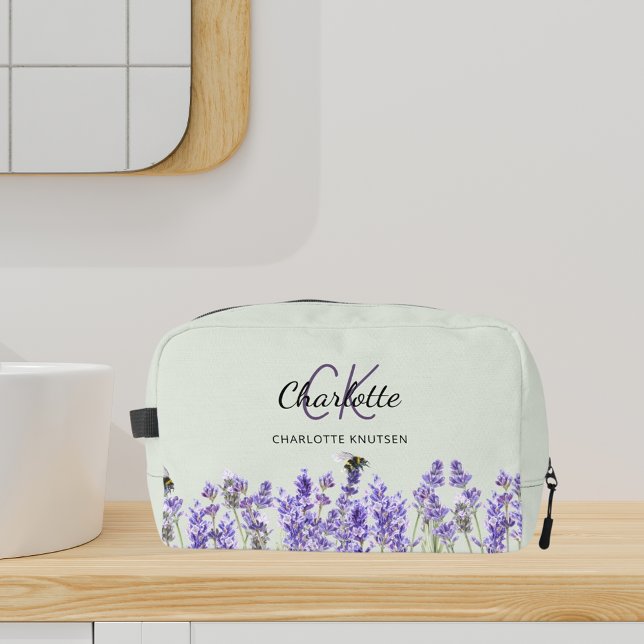 Trousse De Toilette Fleurs de lavande sauge nom vert monogramme (Créateur téléchargé)
