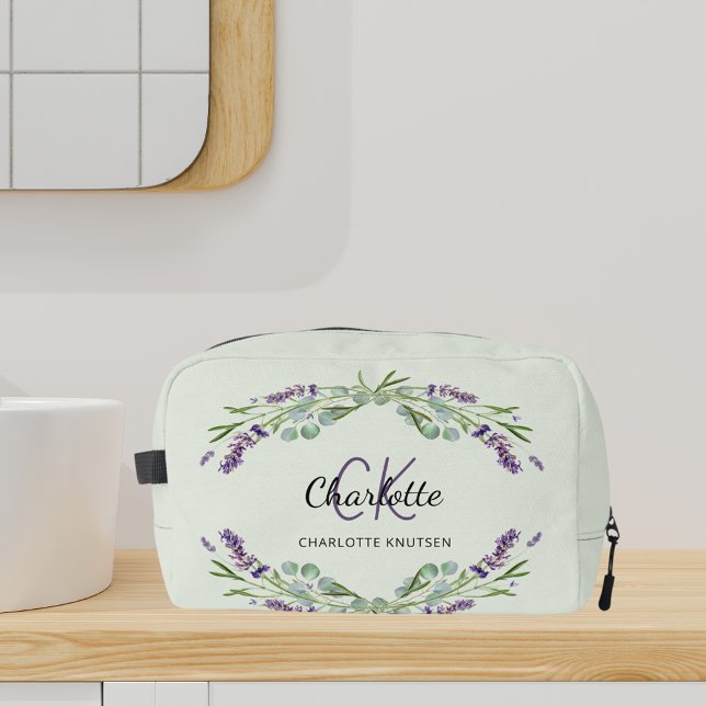 Trousse De Toilette Fleurs de lavande sauge nom vert monogramme (Créateur téléchargé)