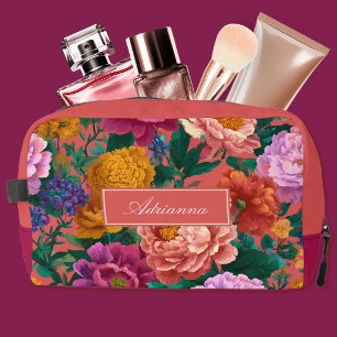 Trousse De Toilette Fleurs de lilas et de pêche en gras sur fond rose