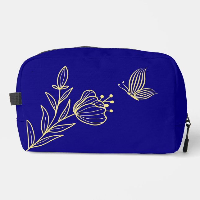Trousse De Toilette Fleurs d'or simples bleu (Recto)