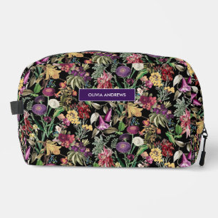 Trousse De Toilette Fleurs élégantes et motif feuille à fleurs noires