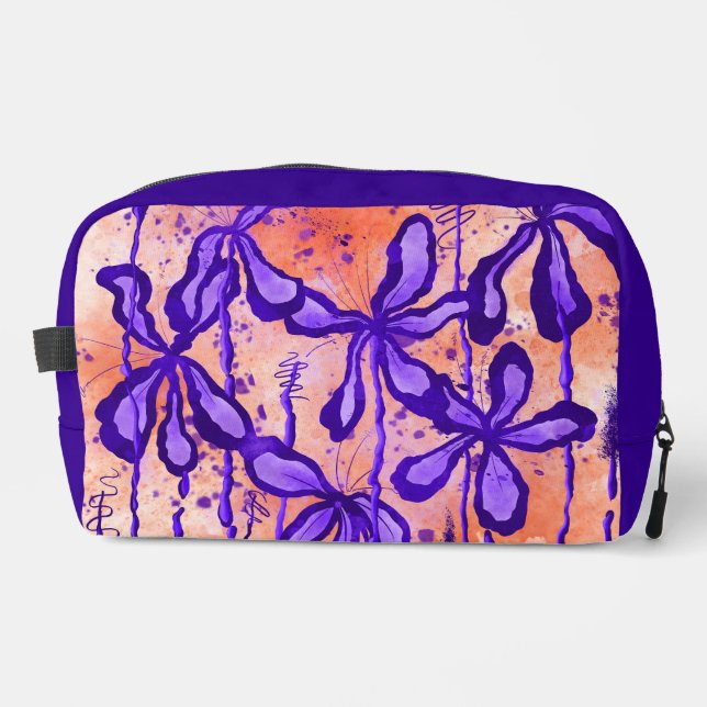 Trousse De Toilette Fleurs encrées Abstraites violet et orange (Recto)