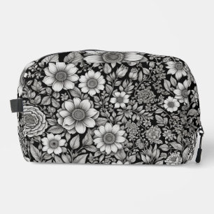 Trousse De Toilette Fleurs et feuilles noirs et blancs