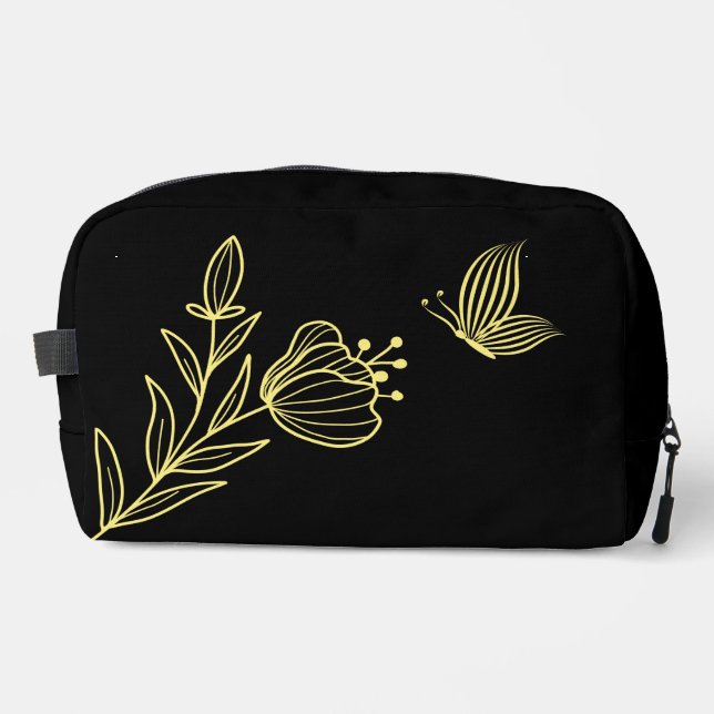Trousse De Toilette Fleurs or simples noir (Recto)