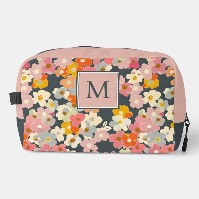 Trousse De Toilette Fleurs rose à monogramme initial (Recto)