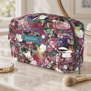 Trousse De Toilette Fleurs roses élégantes motif monogramme rouge