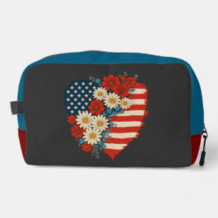 Trousse De Toilette Floral American Flag Heart 4 juillet USA