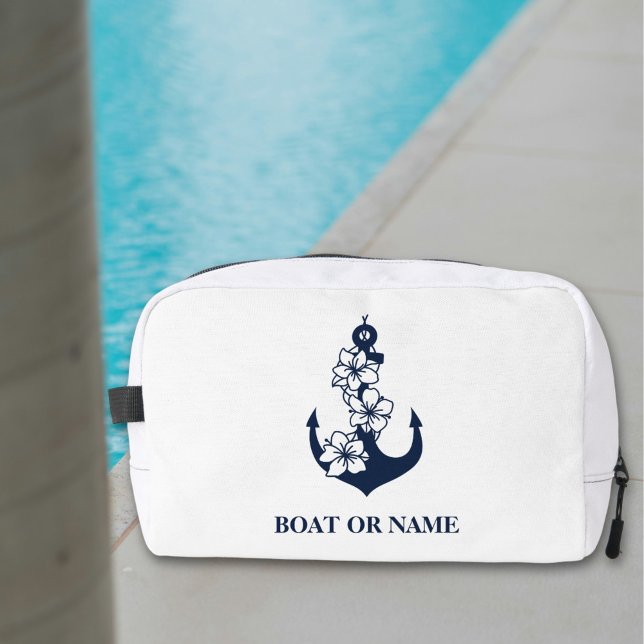 Trousse De Toilette Floral Ancre nautique Custom Boat Name Blanc (Créateur téléchargé)